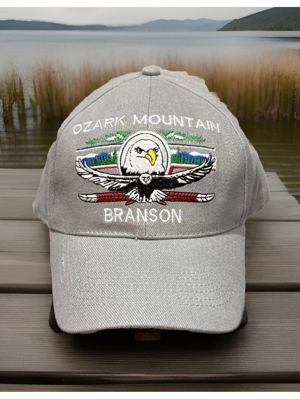 Ozark Mountain Branson Missouri Flying Eagle Talon Wings Grey Baseball Cap